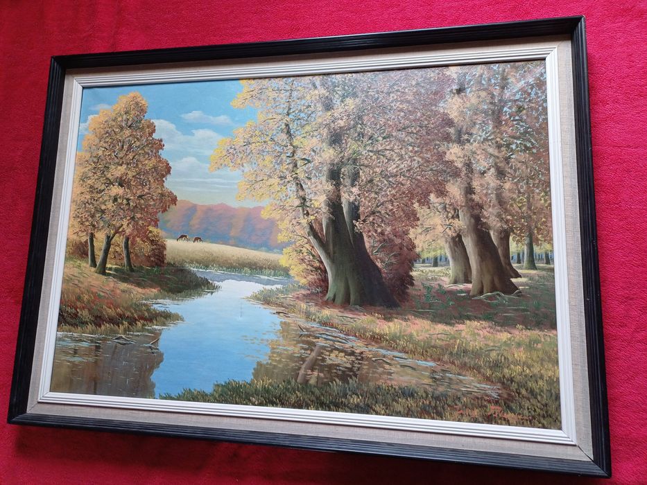 Stary obraz na płótnie sygnowany sarny