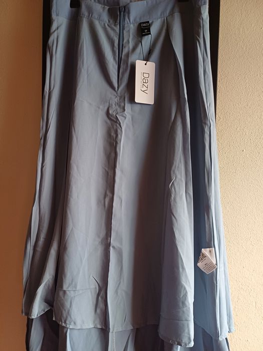 Saia midi com forro azul T36