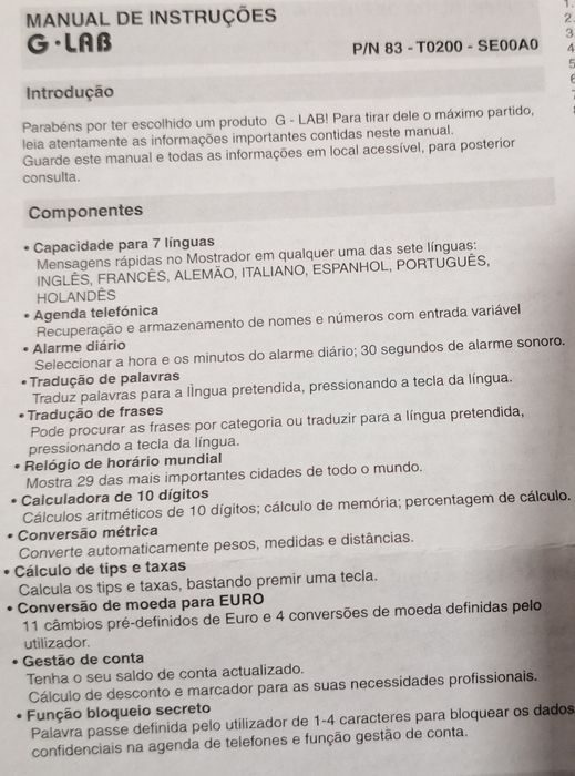 Tradutor de 7 línguas, calculadora etc.