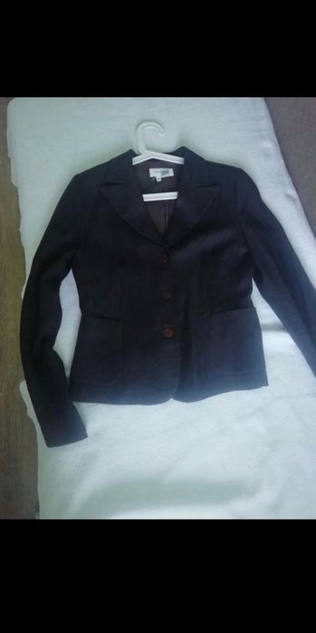 Lniana brązowa Marynarka Zara damska