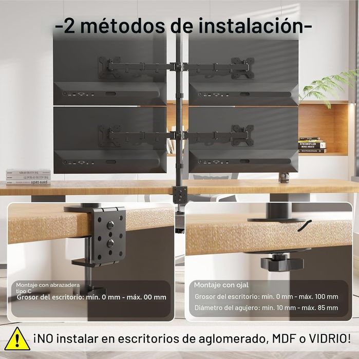BONTEC Suporte monitor para 4 monitores de 13 - 27 polegadas LED/LCD, suporte para mesa com peso máximo de 10 kg de cada braço, rotação de 360 °