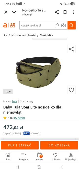 Nosidło baby tula  soar lite zwijane do nerki, saszetki biodrowej