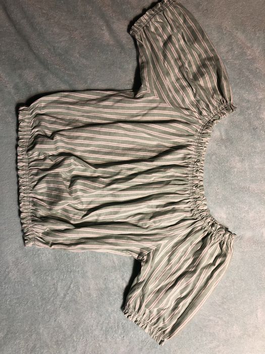 Bluzka bez ramion miętowo biała