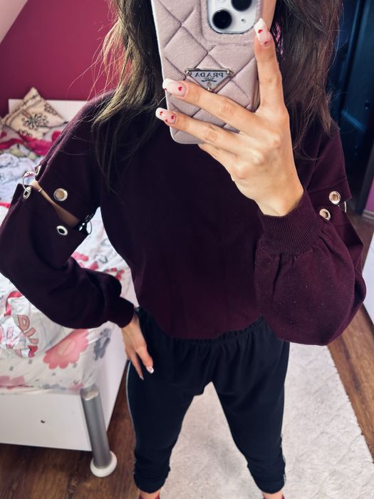 Sweterek bordowy wycięcia golden days paris s m piękny new butik girls