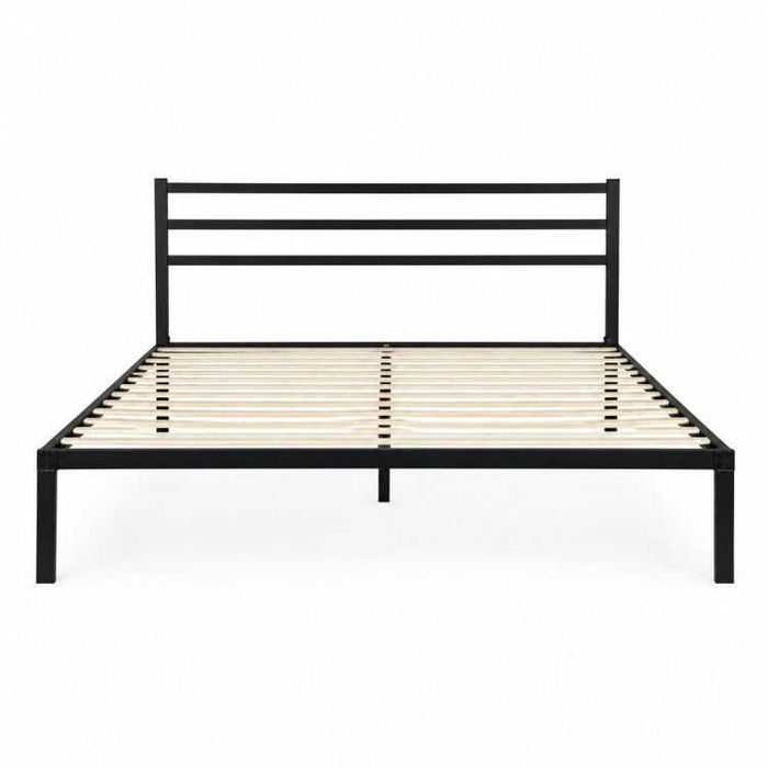 ŁÓŻKO metalowe 190x200 cm ze stelażem i zagłówkiem NOWOCZESNE CZARNE