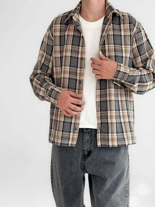 Сорочка чоловіча в клітинку з довгим рукавом Рубашка мужская клетка XL