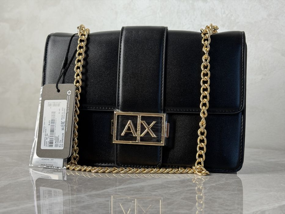 Сумка Armani Exchange чорна через плече А|Х сумочка Армані стильна класична