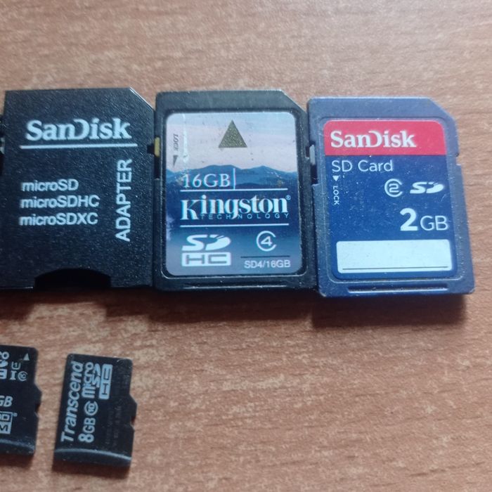 SD adapter San Disk SD card. Micro SD good ram transcend. 2, 8, 16 GB.