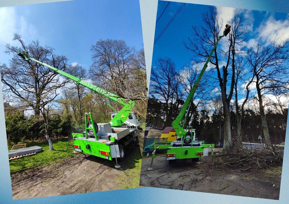 Podnośnik koszowy, wycinka drzew, prace na wysokości, usługi rębakiem