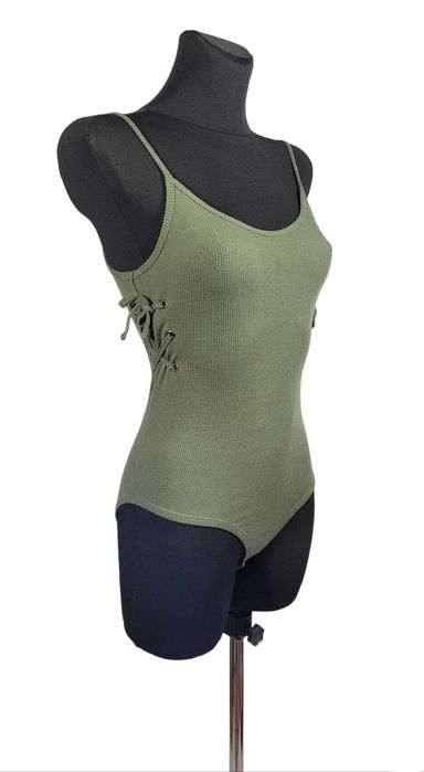 Body khaki prążek 34,XS/36,S wiązanie Primark