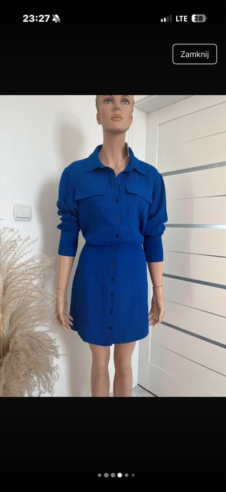 Kobaltowa Reserved śliczna koszulowa sukienka szmizjerka 42 XL