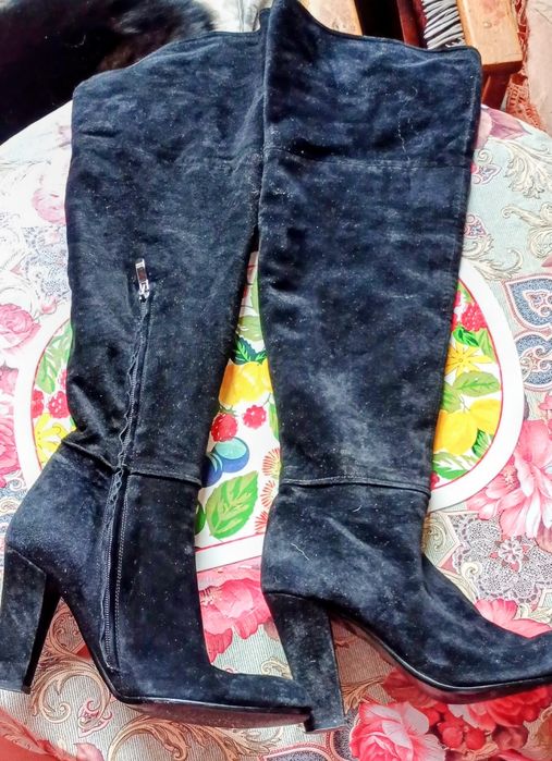 Сапоги замшевые,39 размер каблук