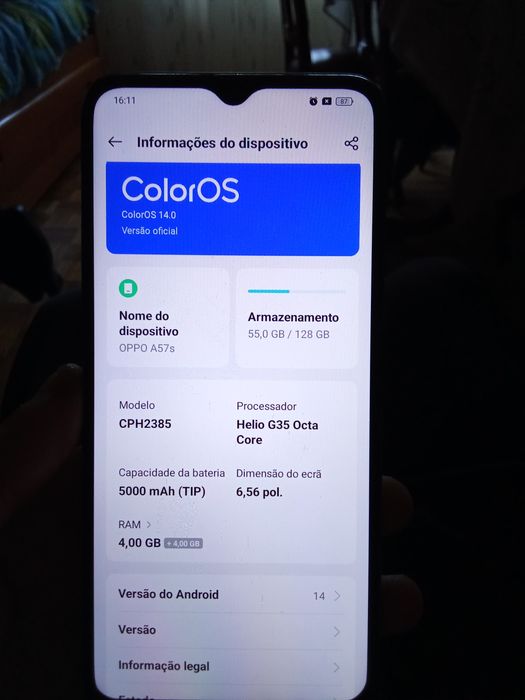 OPPO A57S 128GB semi novo