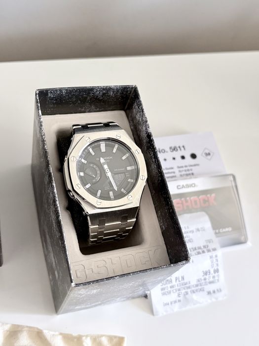 Casio G-Shock GA-2100-1AER CasiOak Mod Stalowy Steel NOWY Full Set