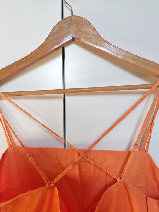 Pomarańczowa letnia krótka sukienka na ramiączkach H&M