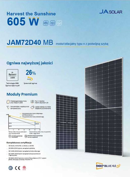 Raben dostawa     -      Ja solar JAM72D40 MB 600Wp moduł bifacjalny typu n z podwójną szybą