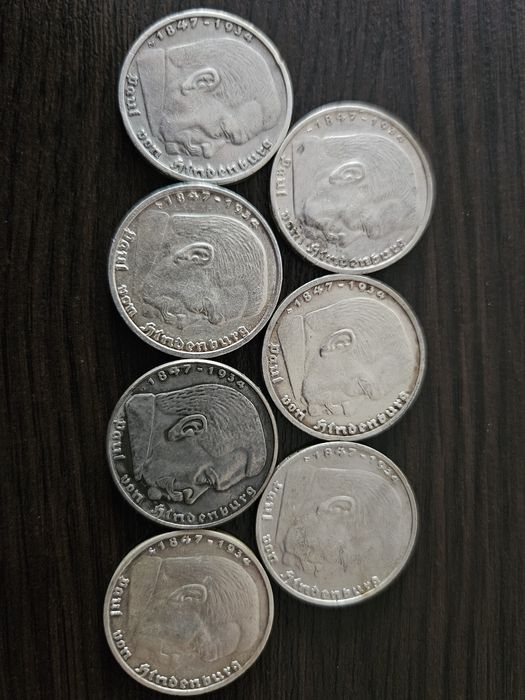 5 marek 1939r Hindenburg mennica ABDEFGJ.