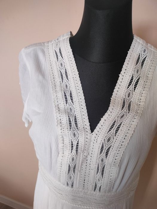 Biała długa sukienka boho L