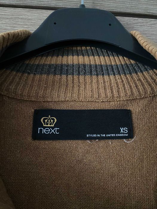 Sweter męski z zamkiem brązowy Next XS bawełniany bawełna z golfem