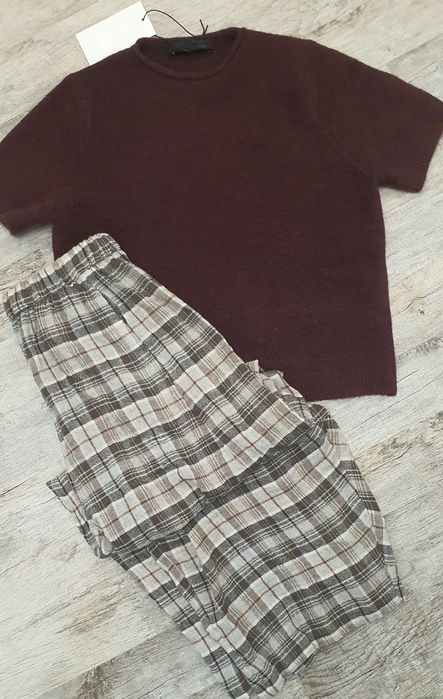 Zara zw collection об'ємні штани балони в клітину. З сумішевої вовни.
