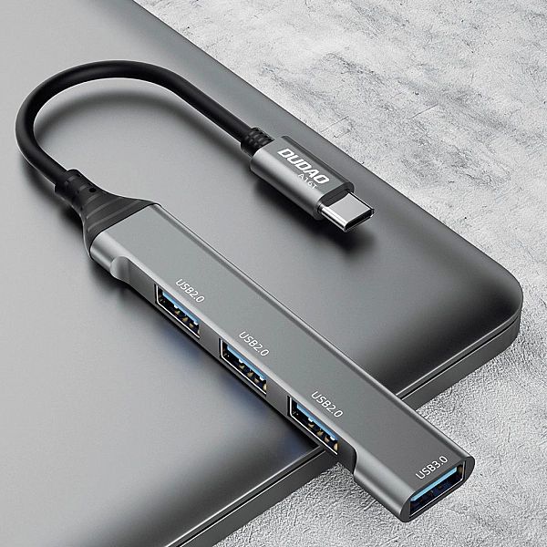 Dudao HUB 4w1 USB-C - 4x USB-A (3 x USB2.0 / USB3.0) 6,3cm czarny (A16