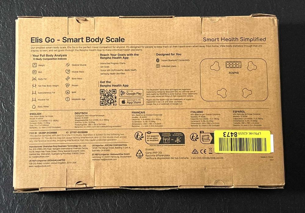 Renpho Bluetooth Body Fat Scale Mini inteligentna waga Cyfrowa