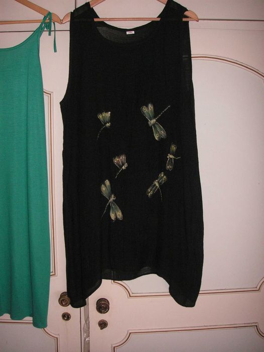 Vestido de Algodão Verde e de Algodão e Seda Preto Pintado à Mão