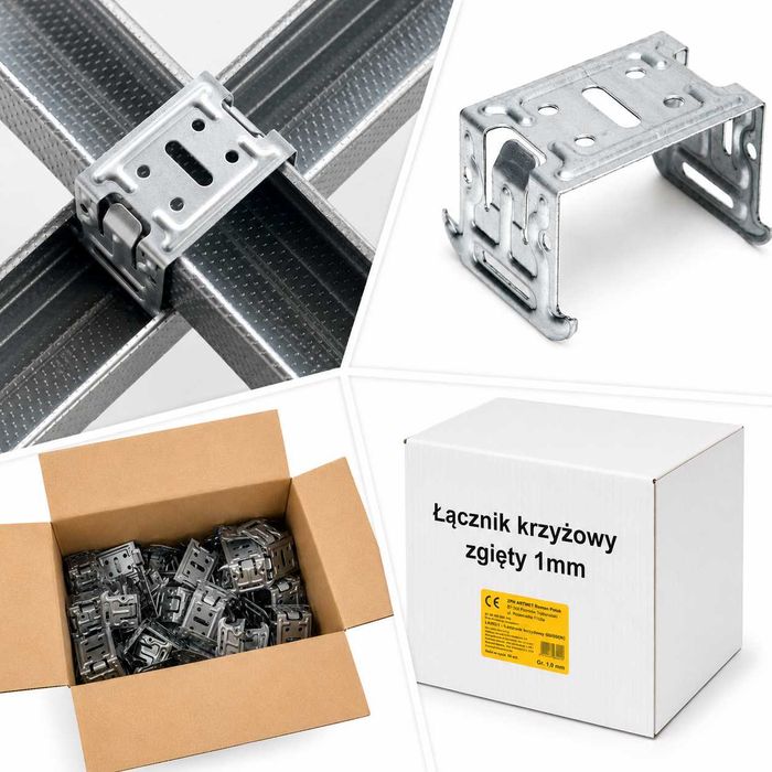 MEGA MOCNY Łącznik krzyżowy 1mm zgięty Artmet 300 szt. do profili CD60