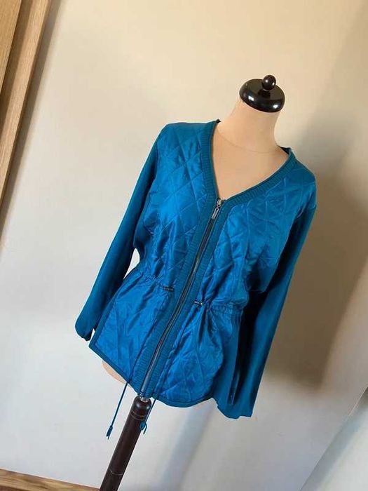 morski ciemny turkus xxxl 44 46 +size pikowana kurtka sweter lekka