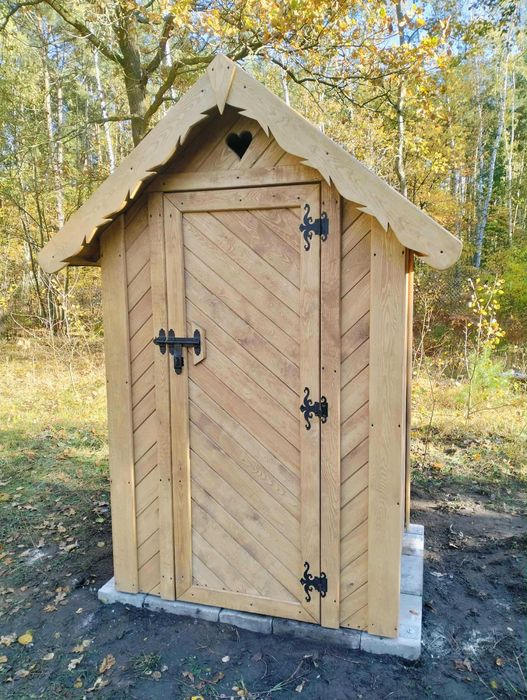 Toaleta drewniana ogrodowa separacyjna WC ROD budowę wychodek sławojka