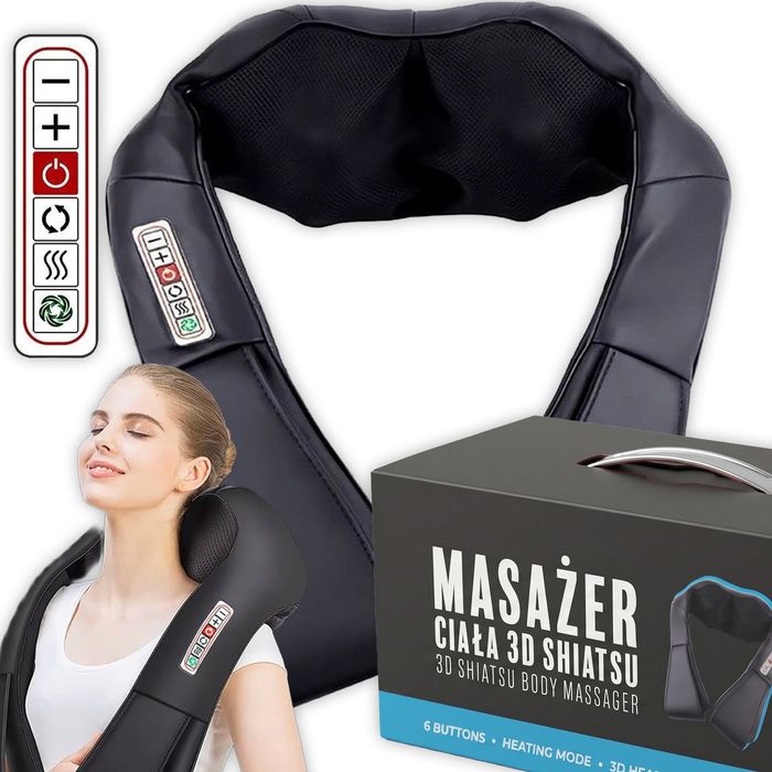 Masażer do Szyi Karku Pleców Nóg Grzejący SHIATSU 6 przycisków Premium
