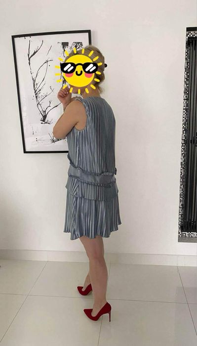 Nowa Sukienka XS/S 34/36 srebrna stalowa lata 20-te