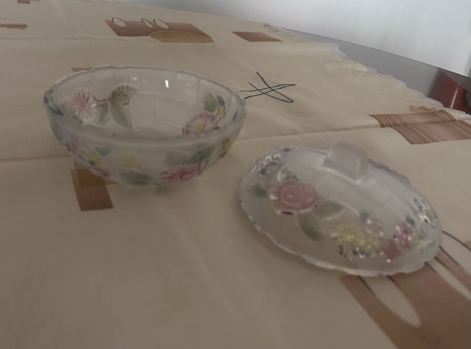 Bulé de chá + tigela para doces de cristal
