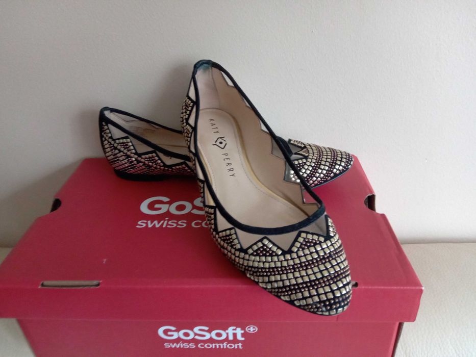 Balerinki Katty Perry ćwieki dżety czarne złote 36