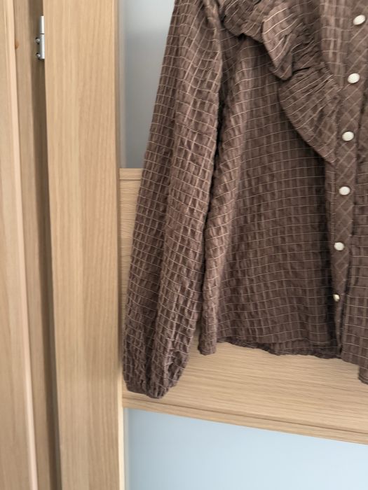 Czekoladowa koszula zara oversize boho rustykslna kratka