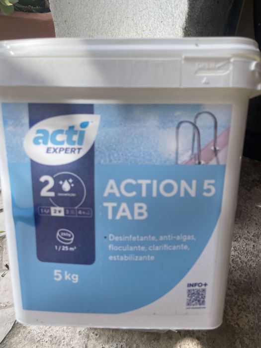 2 caixas 5kgs de pastilhas de cloro piscinas action 5 tab