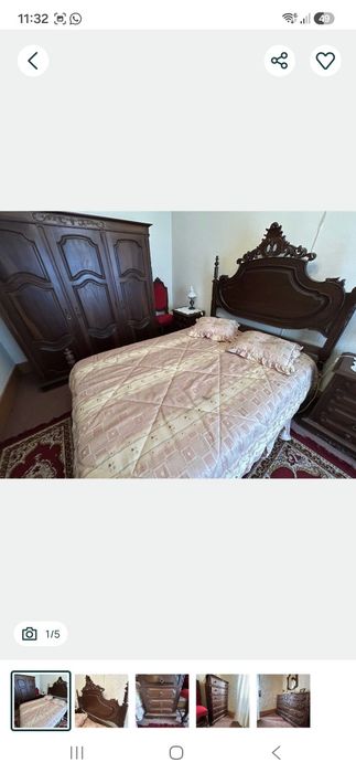 Mobilia quarto de casal completa madeira escura clássico