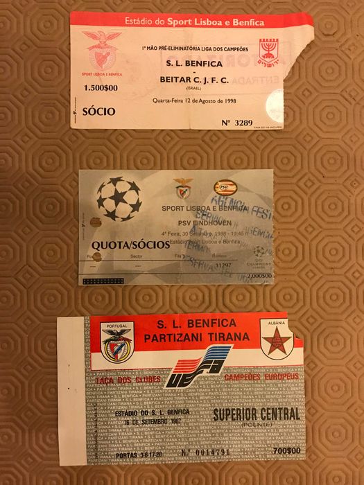BENFICA - Bilhetes antigos futebol