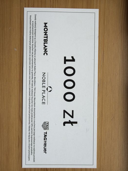 Voucher / bon 1000 pln noble place, montblanc, tag heuer