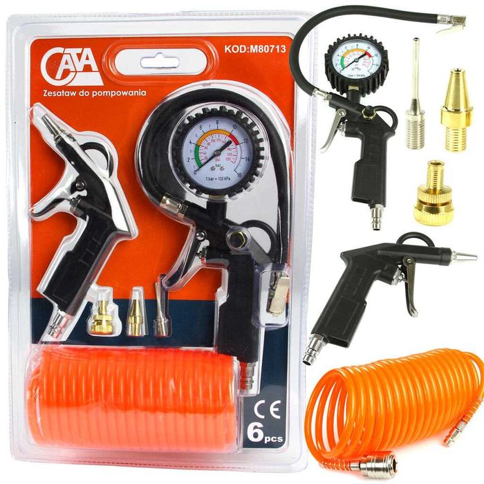 Pistolet do pompowania piłek zestaw 6 elem sprężarka Solidny