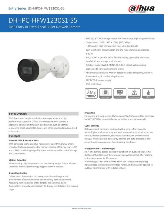 IP камера 2мп Dahua IPC-HFW1230S1-A-S5 с микрофоном