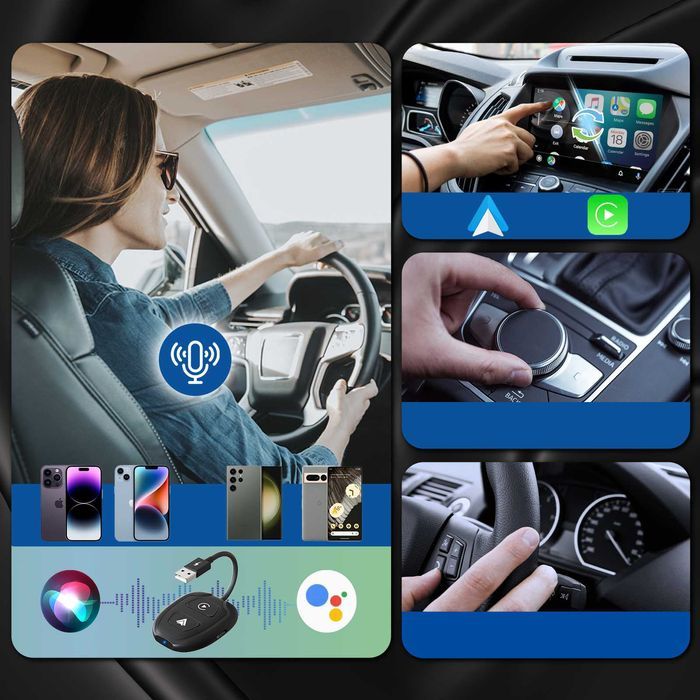 Bezprzewodowy Android Auto Adapter  Carplay Iphone  Wifi Bt Niezawodny