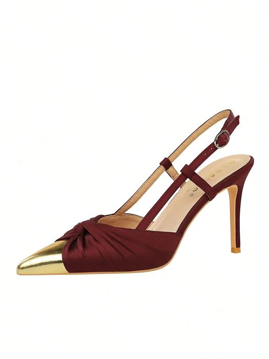 Szpilki damskie burgundowe slingback szpiczasty nosek satynowe SHEIN