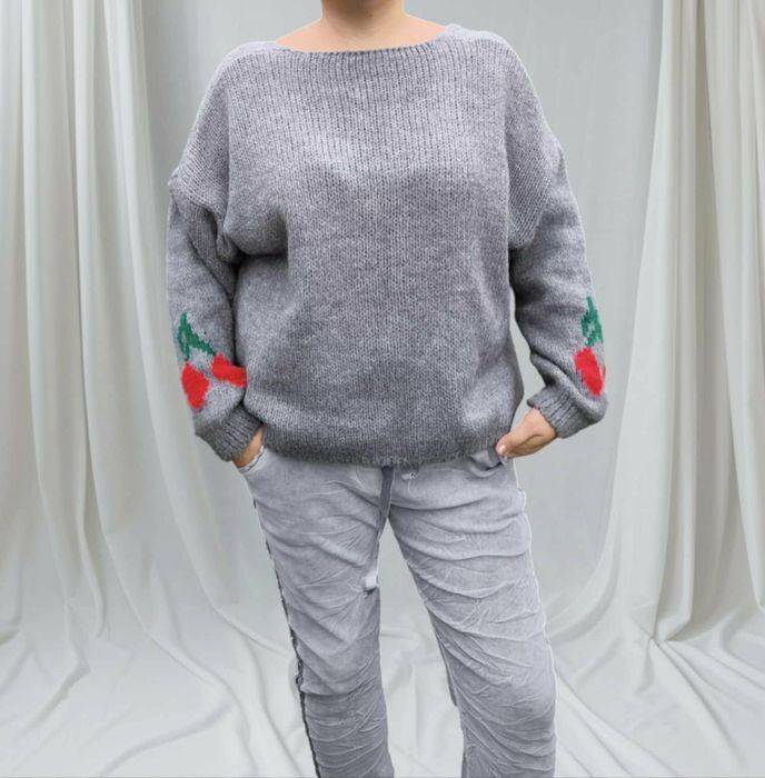 Nowy sweter kardigan szary w wisienki new collection roz xl-3xl
