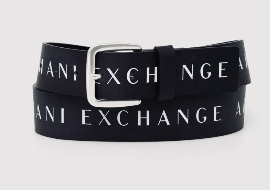 Pasek skóra Armani Exchange, unisex, czarny, logo 75 i 95 cm