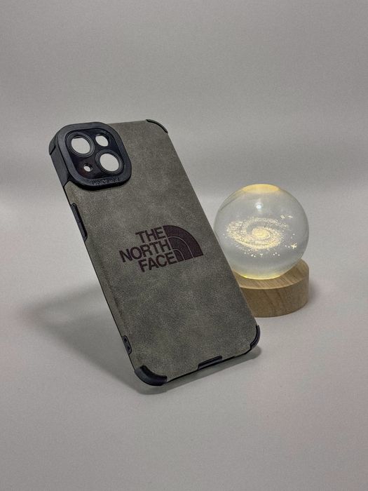 Силиконовый серый чехол эко-замш джинс с лого The North Face iPhone