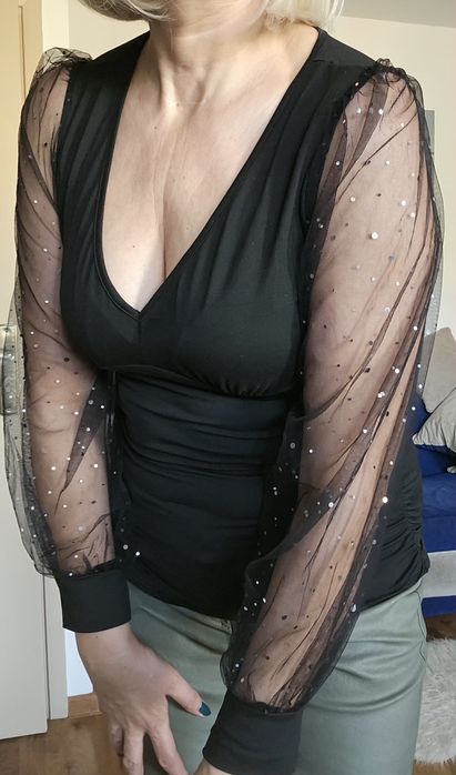 Bluzka rękawy tiul z błyszczącymi drobinkami