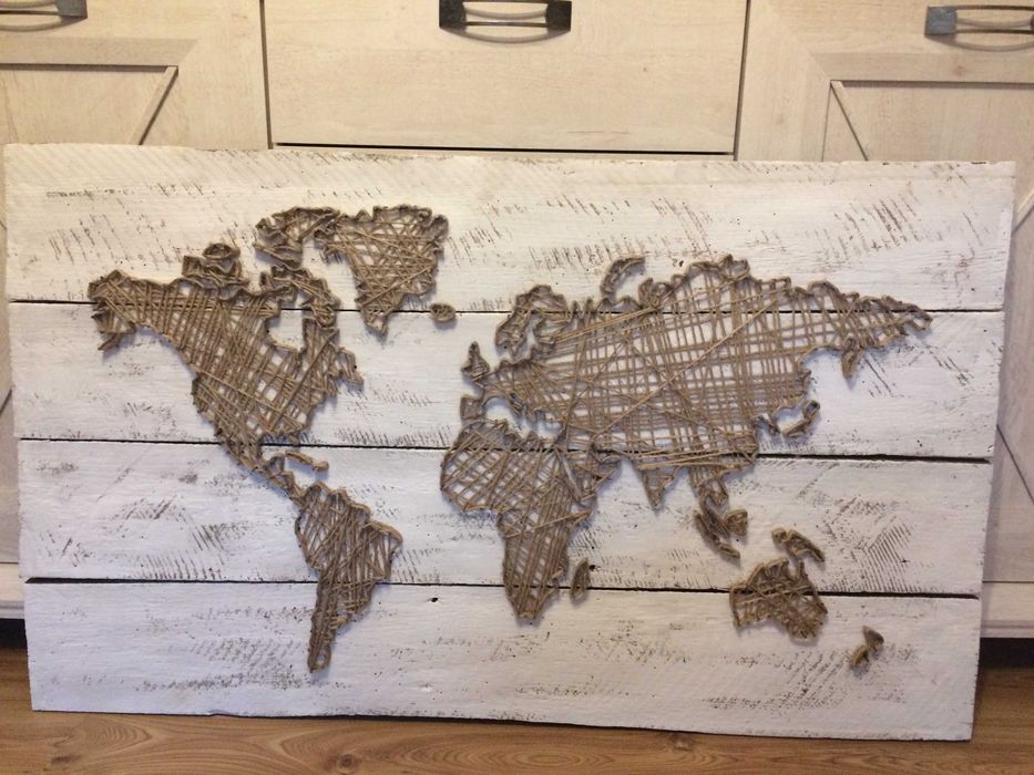 Mapa świata - Biała - Rękodzieło