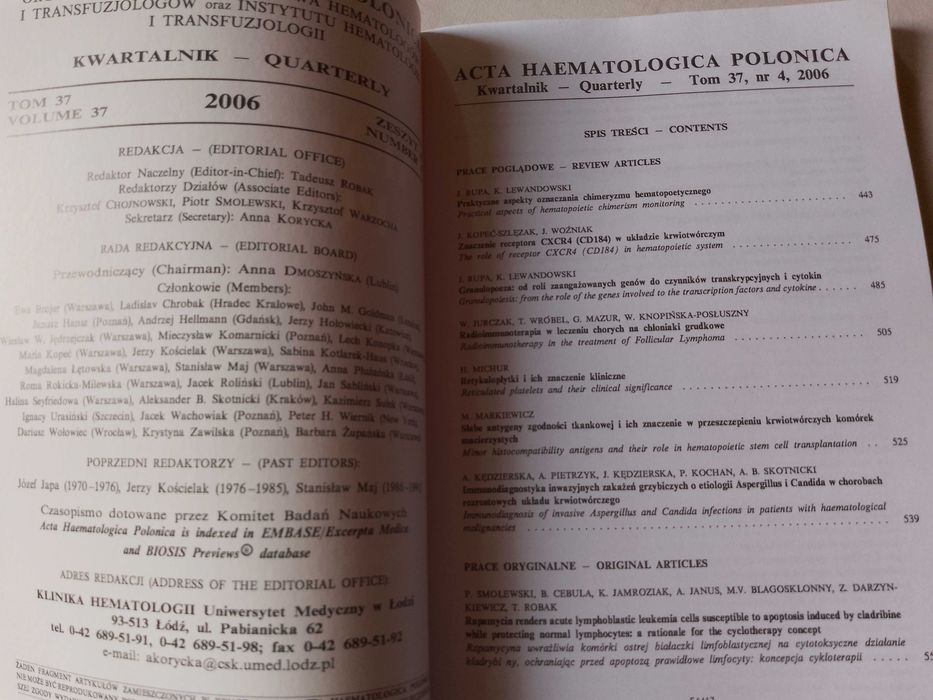 "Acta Haematologica Polonica" 2006, tom 37, zeszyt 4