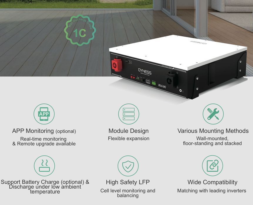 Armazenamento de energia Dyness DL5.0C 5.12 kWh LiFePO4 48V